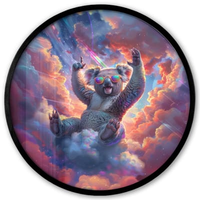 Poster in lijst Rond - Fotolijst 40x40 cm - Posters - Koala - Dier - Zonnebril - Wolken - Ronde posterlijst zwart - Decoratie - Wanddecoratie woonkamer - Muurdecoratie slaapkamer