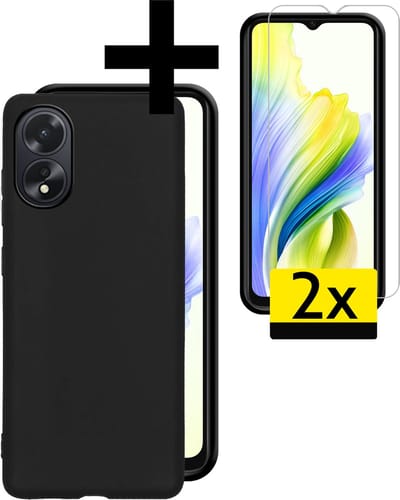 Hoesje - Met 2x Screenprotector - Geschikt voor OPPO A38 - Sterk & Shockproof - Back Cover - Siliconen Case - Telefoon Hoes - Telefoonhoesjes - Zwart