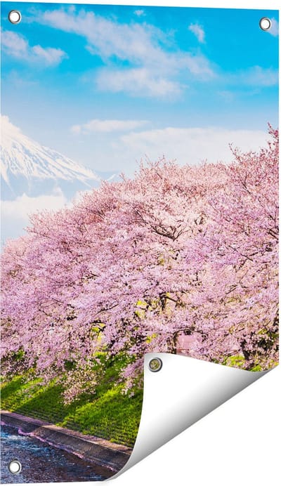 Gards Tuinposter Roze Bloesembomen bij de Fuji Berg - 40x60 cm - Tuindoek - Tuindecoratie - Wanddecoratie buiten - Tuinschilderij