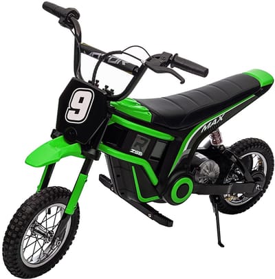 Elektrische Crossmotor voor Kinderen (8-12 jaar) - 24V 350W Kindermotor met 2 Snelheden (tot 16 km/u) - All-Terrain & Vering - Max 60 kg - Groen