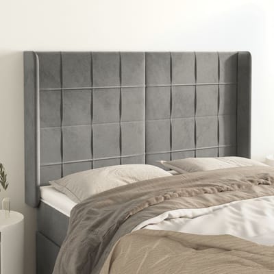vidaXL - Hoofdbord - met - randen - 147x16x118/128 - cm - fluweel - lichtgrijs