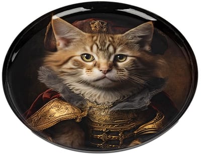 Schaal - Bord - Kat - Decoratie - Ø 28cm - Glans - Metaal - Hoogte 2 cm - Beschilderd.
