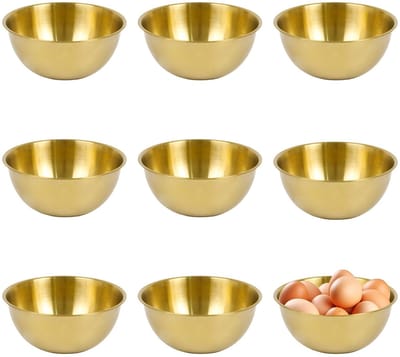 Dailygoods- Gouden Kommen Set van 8 - Roestvrij Staal - Stapelbaar - Voor Soep/Salade - Diep Profiel - Inhoud 700 ml - Slakom