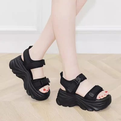 Zomer Dikke zool Verhoogde Strand Casual Sneakers, Modieus, Ademend Comfortabele Damessandalen 37 zwart