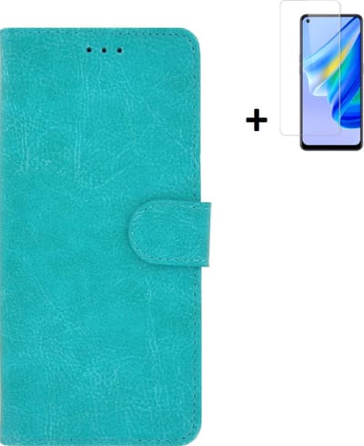 MoDo hoesje Geschikt voor Oppo Find X5 Lite - Kunstleer Book Case - Turquoise hoesje met screenprotector