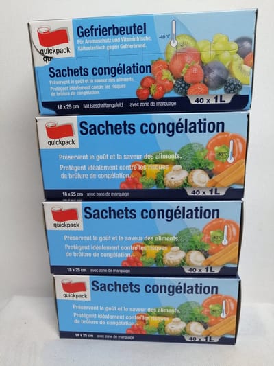 Diepvrieszakken - 1 Liter - 18 x 25 cm - tot min 40 Graden - 40 Stuks - Voordeel Set 4 x