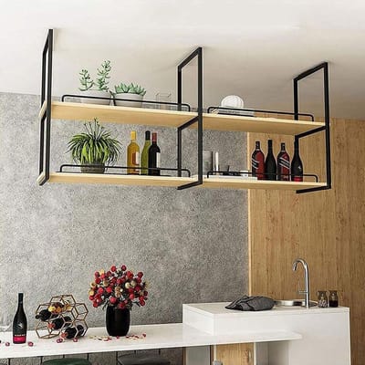 Plafond Planken - Wandrek - Ruimte Besparen - Massief Hout - 80x30x80cm - Zwart