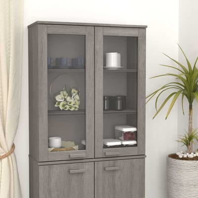 vidaXL - Opzetkast - HAMAR - 85x35x100 - cm - massief - grenenhout - lichtgrijs