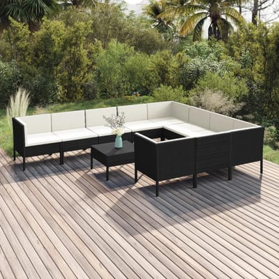 vidaXL - 11-delige - Loungeset - met - kussens - poly - rattan - zwart