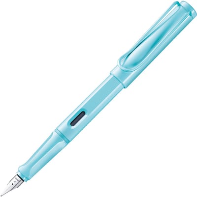 LAMY Safari moderne vulpen 0D1 van robuust kunststof in Aquasky met ergonomische grip en stalen penpunt in extra fijne lijnbreedte, inclusief LAMY T 10 blauwe inktpatroon