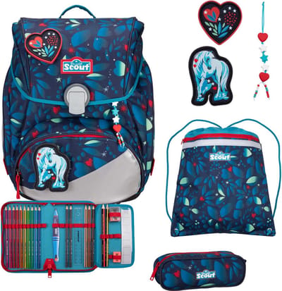 Scout Alpha Exklusiv LED - Schoolrugzak Set 4tlg. (White Unicorn)