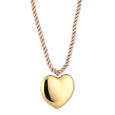 Michelle Bijou - Valentijn - Liefde - Ketting met beige satijnen koord - Groot hart - Stainless steel - Nikkelvrij