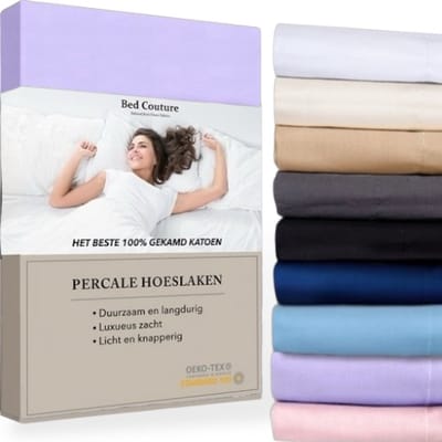Bed Couture - Percale Hoeslaken van 100% hoogwaardig imperial weave Katoen - Eenpersoons 100x200cm - Hoekhoogte 30cm - Ultra zacht en soepel - Lavendel