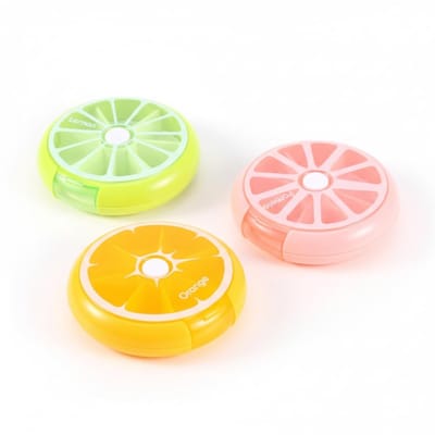 Yosoo Draagbare Pillendoos Set van 3 - Rotatie voor 7 Dagen - Medicijnopslag - Vitaminen Dispenser - Oranje/Limoen/Pomelo