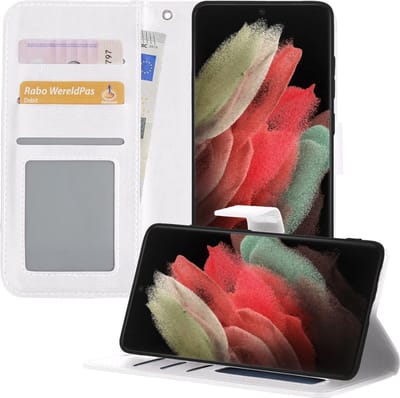 Hoesje - Geschikt voor Samsung Galaxy S21 Ultra - Luxe Bookcase - Walletcase Hoes - Portemonnee - Cover - Telefoonhoes - Wit