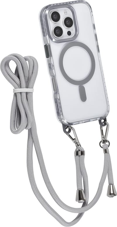 TUNIQ iPhone 16 Plus Hoesje met Koord - MagSafe Compatible - Grijs Transparant
