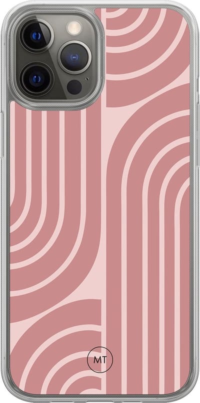 Hybride hoesje geschikt voor iPhone 12- Blush shapes - Extra bescherming - Luxe beschermhoes - TPU case - Transparant, Roze - Mooie Telefoonhoesjes