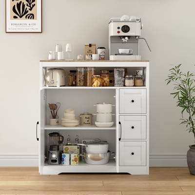 Anrichte mit 3 Schubladen und 2 Türen für Küche & Esszimmer, MDF, Weiß
