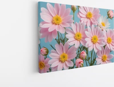 Saammp Canvas Schilderij - Roze - Blauw - Bloemen - Abstract - 30x20 - Foto op canvas - Wanddecoratie - Muurdecoratie Woonkamer - Kantoor Decoratie