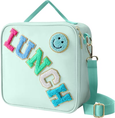 VHV - Lunchbag - Geïsoleerde lunchtas met verstelbare schouderriem - Smiley koeltas voor school en picknick - Groen