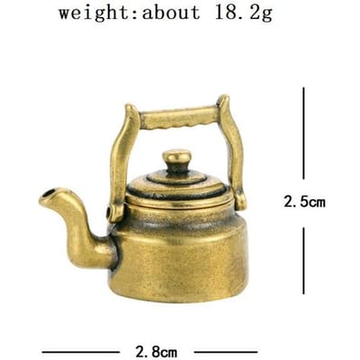Mini bouilloire en cuivre antique, théière, brûleur d'encens de poche, style rétro, en laiton, pour décoration de maison, de bureau beige