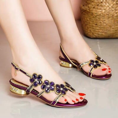 Dames Slippers Zomer Strass Nieuw Middenhoge Hak Bovenkleding Diamantbezet Open Teen Visbek Hoge Hak Sexy Elegante Slippers Rubber Materiaal 41