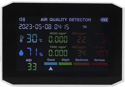 Luchtkwaliteit monitor - Formaldehyde tester - Binnenlucht meten - Tien detecties - 112 mm - Wit