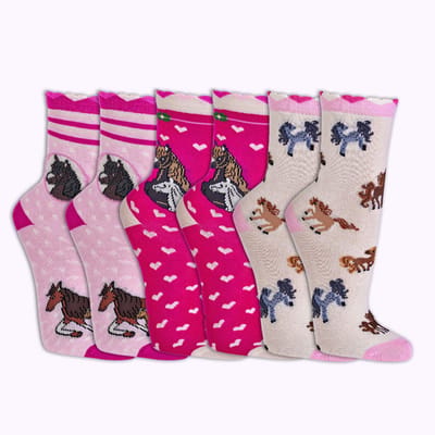 Kindersokken | per 6 paar | verschillende kleurenmix pakket | Thema: romantische paarden motieven