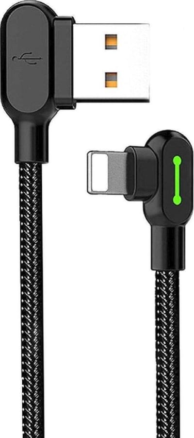 DrPhone MDD Series Oplaadkabel 2.4A – Oplaadsnoer - 90 graden Haaks Nylon Gevlochten Kabel & Data - Geschikt voor iPhone / iPad Lightning 1.2 Meter