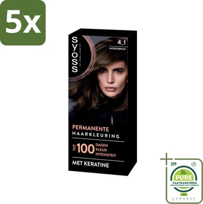 5 x SYOSS - Coloration 4-1 Middenbruin - Haarverf - Grijsdekking - Vermindert Haarbreuk - Grootverpakking - Permanente Haarkleuring - Haarkleur - Grijsdekking - Donkere Asblonde Haarkleur - Keratine