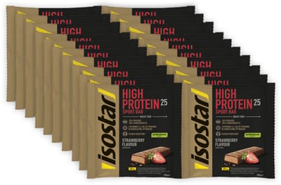 Isostar | High Protein 25 Sport Bars | Aardbei | 20 x 3 x 35 gram | Eiwitreep voor krachtsport