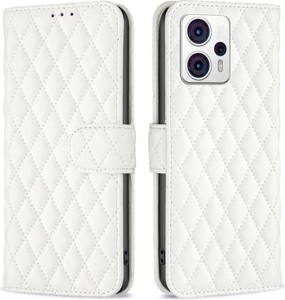 BINFEN Hoesje - Geschikt voor Motorola Moto G13 / G23 / G53 Hoesje - BINFEN Rhombus Book Case - Wit