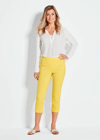 7/8-broek LOUISA met elastische tailleband van superstretch - geel - Gr. 44 van Goldner Fashion