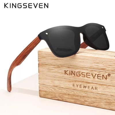 Kingseven Gepolariseerde zonnebril voor dames en heren, uniseks, hout en bamboe, UV400 (Zwart)