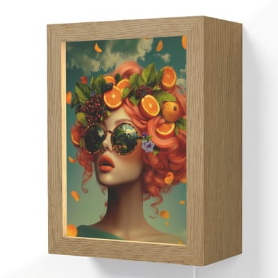 Wandlamp 15x20 cm - Oplaadbaar - Vrouw - Sinaasappel - Bessen - Oranje - Wandlampen binnen woonkamer - Slaapkamer lamp met kabel - Decoratieve nachtlamp - Vloerlamp snoer
