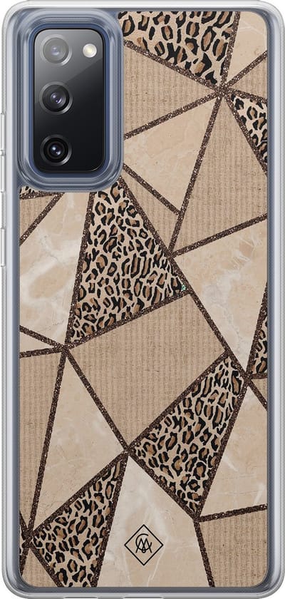 Casimoda® hoesje - Geschikt voor Samsung Galaxy S20 FE - Leopard Abstract - 2-in-1 case - Schokbestendig - Luipaardprint - Verhoogde randen - Bruin/beige, Transparant