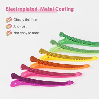Famanu - 12pcs Hair Clips for Styling Sectioning, No Crease Duck Billed Hair Clips with Silicone Band, Hair Styling Clips, Hair Roller Clips, Salon Hair Sectioning Clips, Hair Cutting Clips, Neon
