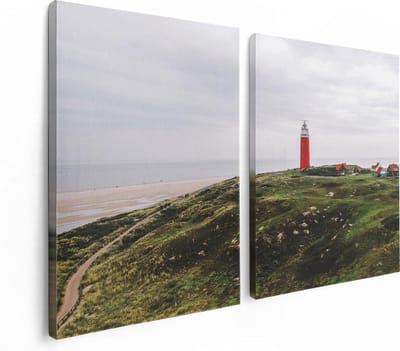 Artaza Canvas Schilderij Tweeluik Vuurtoren Texel - 120x80 - Foto Op Canvas - Canvas Print
