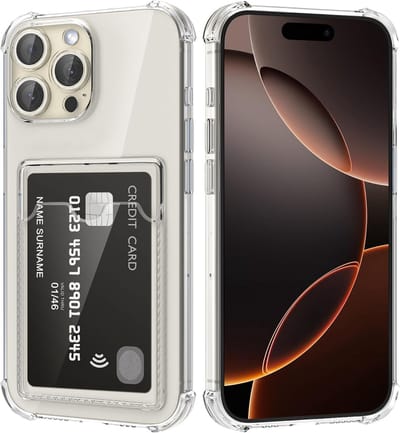 Hoesje geschikt voor iPhone 16 Pro Max hoesje met kaarthouder shockproof backcover – transparant