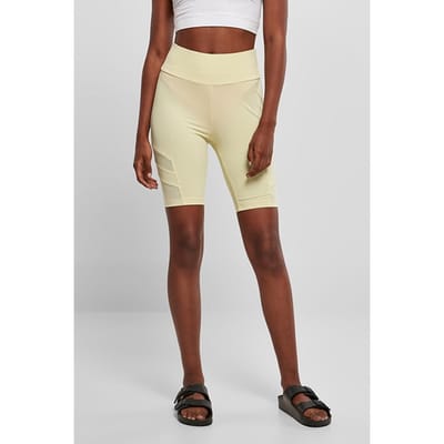 Urban Classics Ladies High Waist Tech Mesh Cycle Shorts Softyellow Maat: XS | Sport Shorts Outlet | Dames | Geel