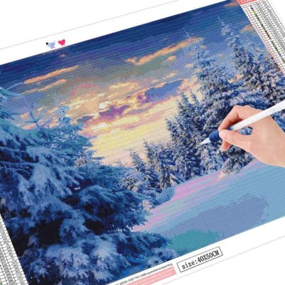 Peinture diamant paysage Snow Lodge, broderie diamant mosaïque au point de croix 20X30CM gray
