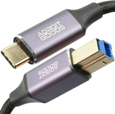 AdroitGoods USB-C naar USB-B 3.0 Printerkabel – 5Gbps High-Speed Datakabel – Gevlochten Kabel met Magnetische Ferrietkern – Voor Printer & Scanner - 0,5m