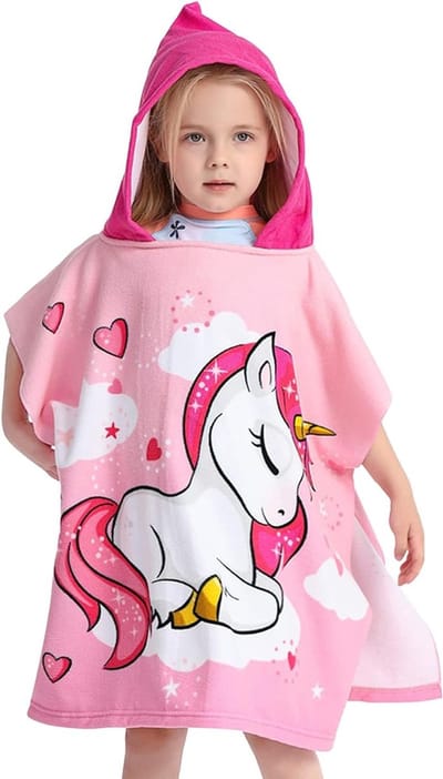 Hooded Poncho Handdoek voor Kinderen, Unicorn Strandverandering Poncho, Zachte Sneldrogende Badhanddoek voor Badkamer, Zwembad en Reizen voor Kinderen van 3-10 Jaar