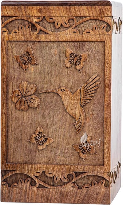 Houten crematie-urn voor as, palissander urn met zoemende vogel, handgemaakt, groot formaat