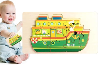 Houten Voertuigpuzzels - Educatieve Puzzels - Cognitieve Ontwikkeling - Stevig Houtontwerp - 22.4 x 12.5 cm - Multicolor