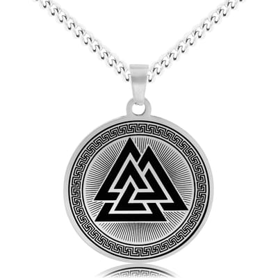 Valknut Ketting Zilverkleurig - Spirituele Talisman - Roestvrij Staal / Stainless Steel - Germaans Symbool - 60cm - Pax Amare