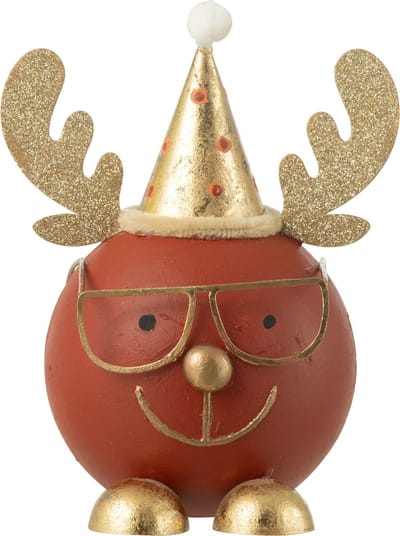 J-Line kerstfiguur Rendier Rond Kop + Bril - metaal - roest/goud - large