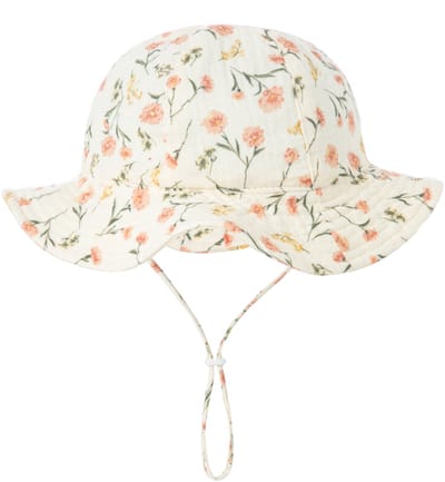Schattige Vakantie Zonnehoed Linnen look - Bloesem / Bloem / Bloemetjes | 3 – 18 Maanden | Baby – Kind | UV Werend | Elastiek – Licht Uitrekbaar | Strandhoedje - Zomer Accessoire | Voor op het strand of onderweg! | DH Collection