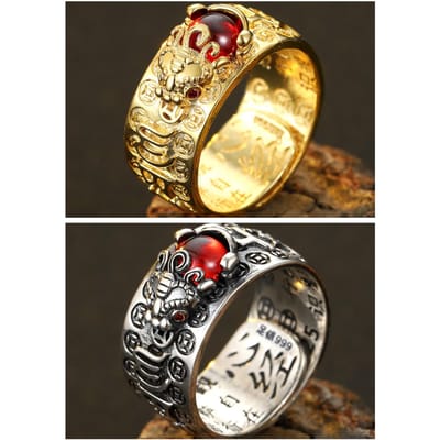 S/Set Chinese Feng Shui Messing Pixiu Ringen Voor Mannen Amulet Vintage Koperen Munt Verstelbare Unisex Ring Breng Rijkdom Geluk Sieraden brown