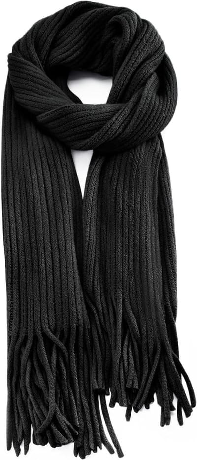 Dikke gebreide wollen sjaal met franjes, zachte en stijlvolle winteraccessoire voor dames in effen kleuren